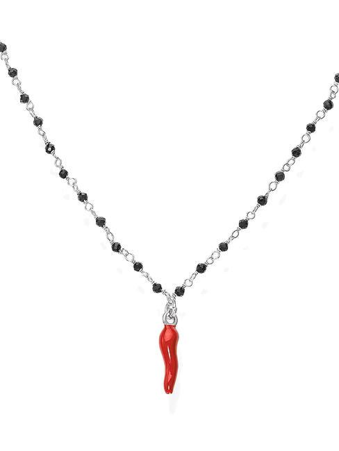 AMEN CORNETTI Collana con charm rosso e cristalli neri rodio - Collane