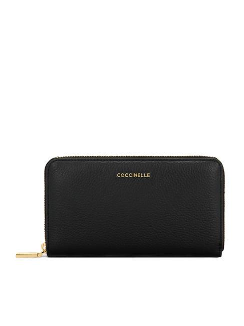 COCCINELLE METALLIC SOFT Portafoglio zip pelle martellata Nero - Portafogli Donna