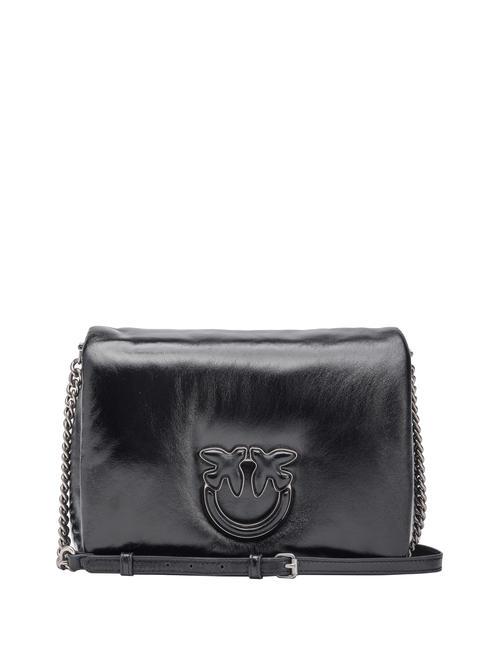 PINKO LOVE CLICK PUFF BABY Borsa mini in pelle laminata nero-old silver - Borse Donna