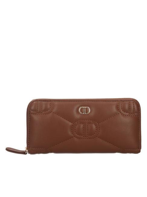 TWINSET LOGO QUILTED Portafoglio grande zip around cioccolato - Portafogli Donna