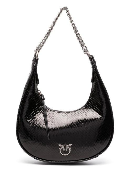 PINKO BRIOCHE Mini hobo in pelle laminata nero-old silver - Borse Donna