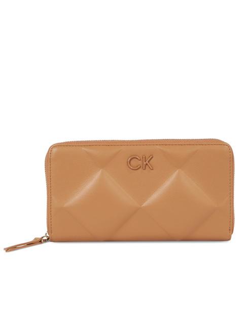 CALVIN KLEIN RE-LOCK QUILT Portafoglio grande zip around brown sugar - Portafogli Donna