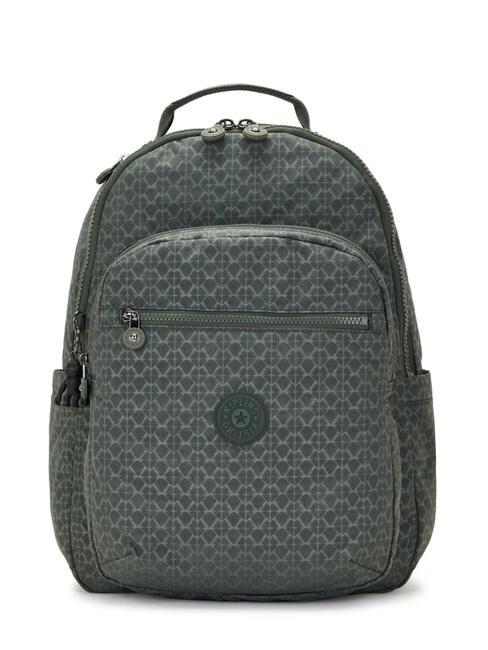 KIPLING SEOUL L Zaino porta pc 15" sign green embosse - Zaini Scuola & Tempo Libero