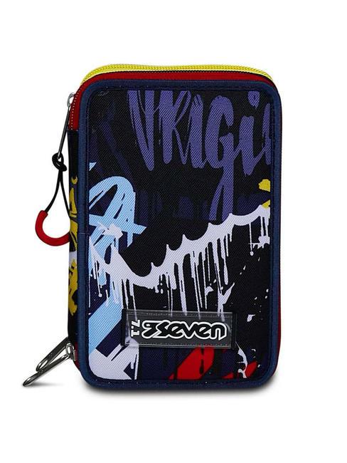 SEVEN SPRAY WALL Astuccio 3 zip con kit scuola bluedeep - Astucci e Accessori