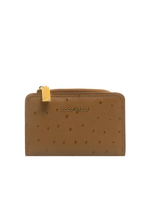 COCCINELLE METALLIC OSTRICH Porta carte in pelle stampata nocciola - Portafogli Donna