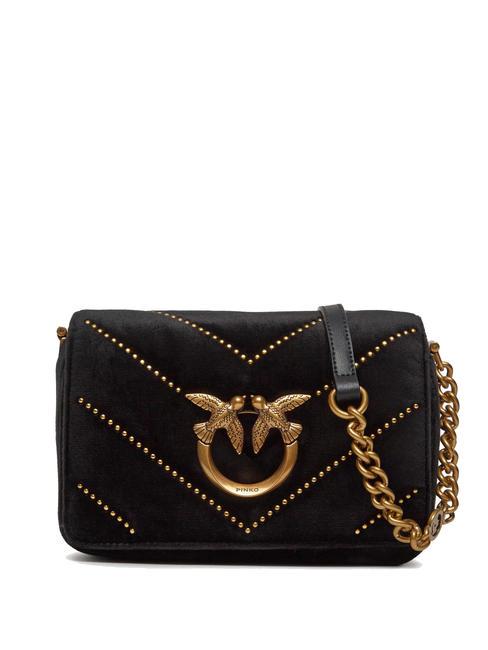 PINKO LOVE CLICK Borsa mini in velluto con borchie nero-antique gold - Borse Donna