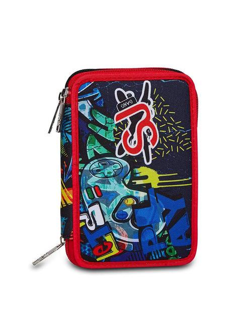 SJGANG FACCE DA SJ Astuccio 3 zip con kit scuola Nero - Astucci e Accessori