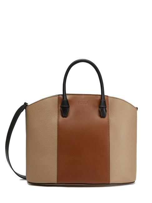 FURLA MIASTELLA Borsa tote in pelle con tracolla greige+cognac h+nero - Borse Donna