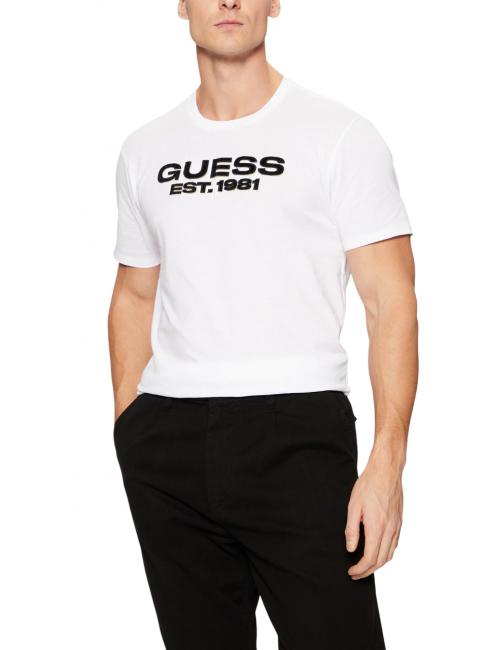 GUESS SS BSC VELVET LOGO  T-Shirt in cotone purwhite - T-shirt Uomo