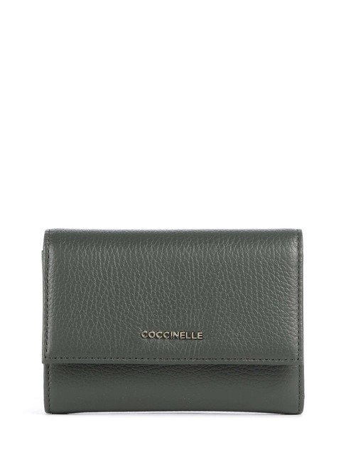 COCCINELLE METALLIC SOFT Portafoglio bifold in pelle martellata alga - Portafogli Donna
