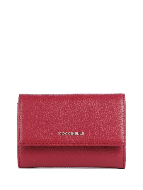 COCCINELLE METALLIC SOFT Portafoglio bifold pelle martellata sangria - Portafogli Donna