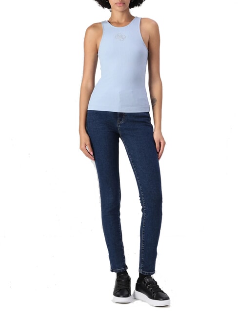GUESS ROUND GUENDALINA Canottiera logo frontale nimbus blue - T-shirt e Top Donna