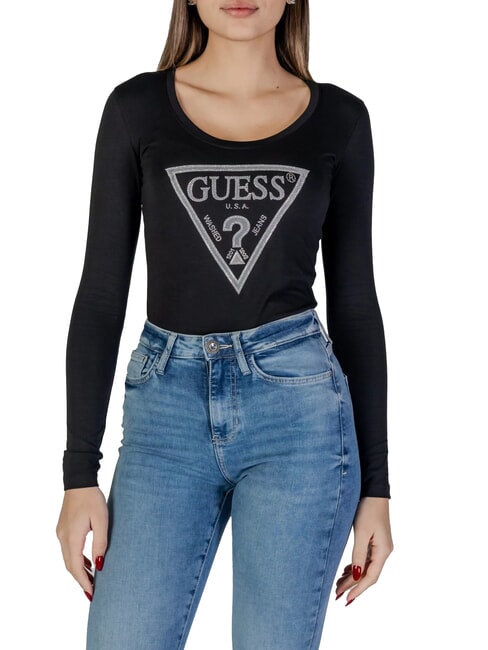 GUESS SHINY TRIANGLE  T-Shirt a maniche lunghe jetbla - T-shirt e Top Donna