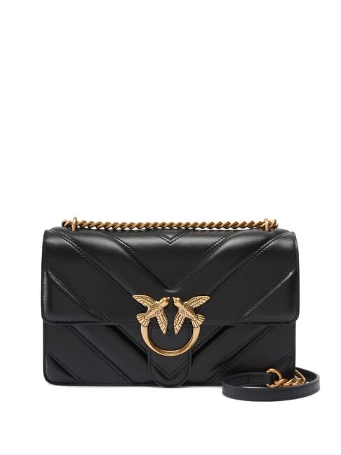 PINKO LOVE ONE CLASSIC Borsa in pelle a tracolla nero-antique gold - Borse Donna