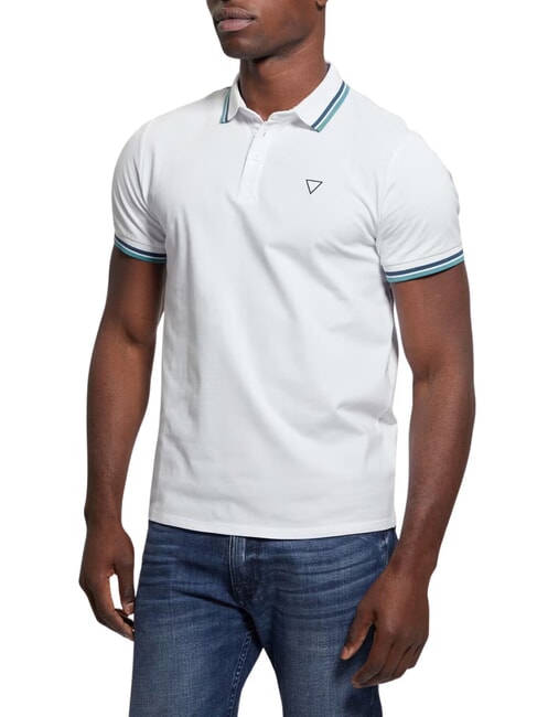 GUESS PIQUE Polo a manica corta stretch pure white blue mult - Polo Uomo
