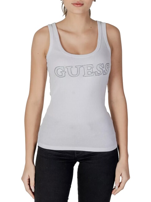 GUESS SL EMBELLISHED LOGO Canotta con strass logo purwhite - T-shirt e Top Donna