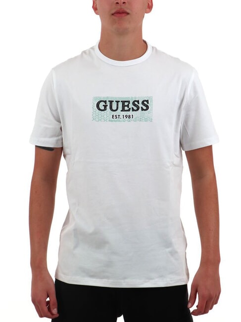 GUESS SS CN BOX T-shirt con stampa logo purwhite - T-shirt Uomo