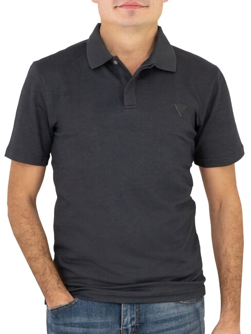 GUESS SMALL TRIANGLE Polo a manica corta blue yarn dyed - T-shirt Uomo