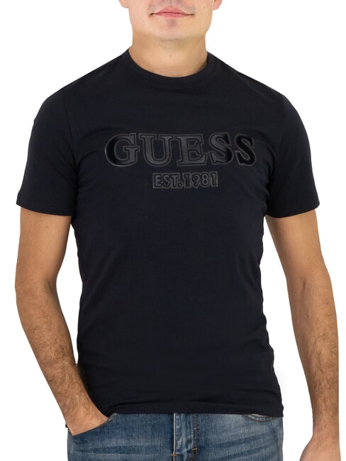 GUESS SS CN SPRAYED FLOCK LOGO  T-Shirt in cotone smartblue - T-shirt Uomo
