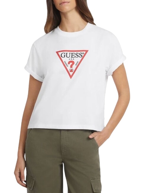 GUESS JEANS SS CN BOXY ICONIC  T-Shirt in cotone purwhite - T-shirt e Top Donna
