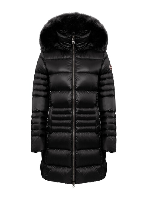 COLMAR FRIENDLY Piumino lungo cappuccio pelliccia black-dark steel - Piumini Donna