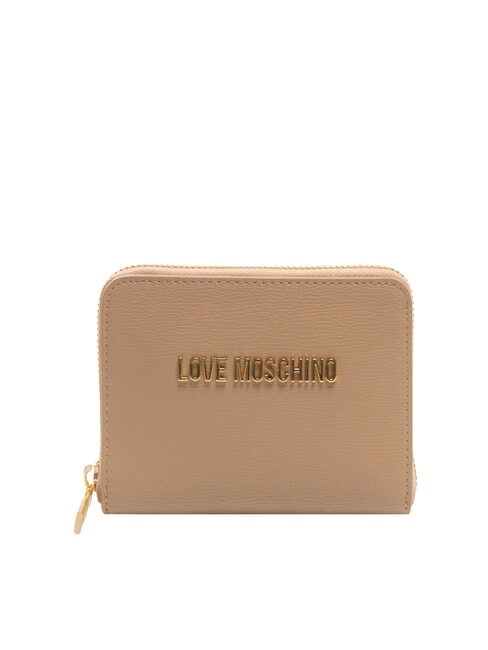 LOVE MOSCHINO METALLIC LOGO Portafoglio medio zip around sabbia - Portafogli Donna