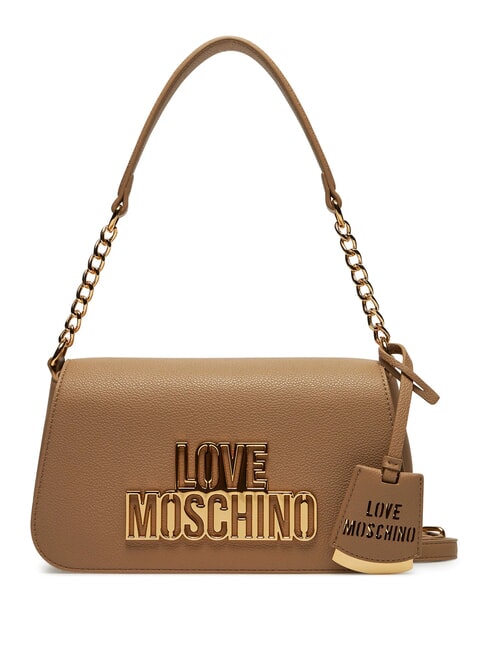 LOVE MOSCHINO METALLIC LOGO Borsa a spalla con tracolla crema - Borse Donna