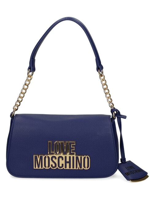 LOVE MOSCHINO METALLIC LOGO Borsa a spalla con tracolla blu - Borse Donna