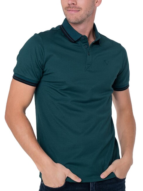 GUESS PIQUE Polo a manica corta stretch dark jade - Polo Uomo