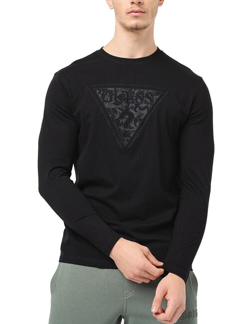GUESS TRIANGLE Maglia manica lunga con patch jetbla - Maglie Uomo