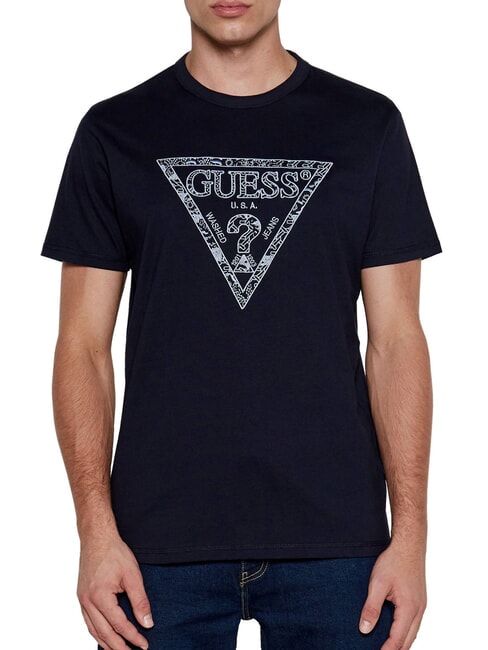 GUESS TRIANGLE T-shirt in cotone stampa triangolo smartblue - T-shirt Uomo