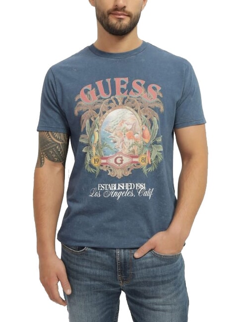 GUESS RESORT T-shirt stampata pennant blue multi - T-shirt Uomo