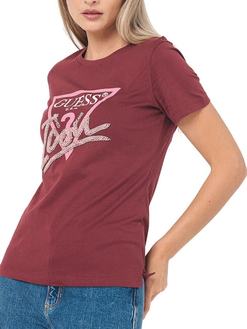 GUESS SS CN ICON  T-Shirt in cotone burgundy rose - T-shirt e Top Donna