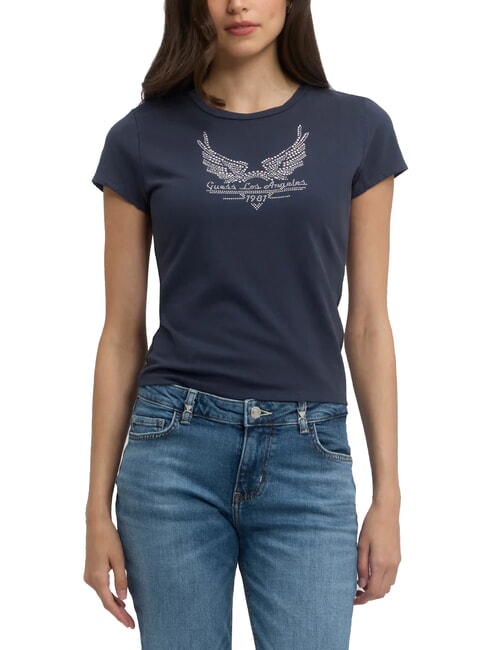 GUESS LOGO T-shirt con borchiette blue nights multi - T-shirt e Top Donna