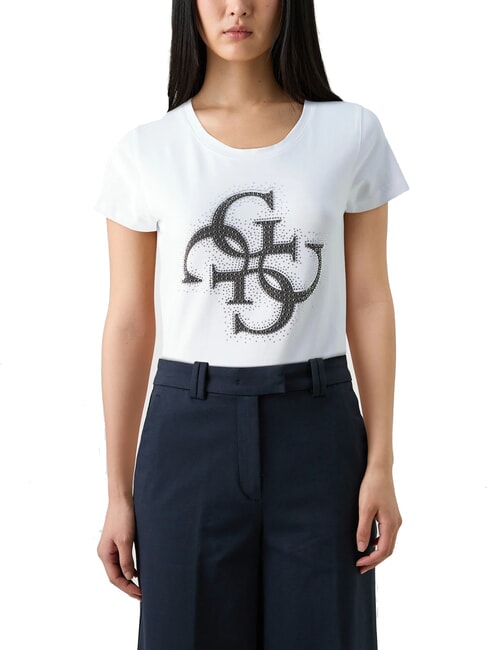 GUESS LOGO T-shirt logo 4G con borchiette purwhite - T-shirt e Top Donna