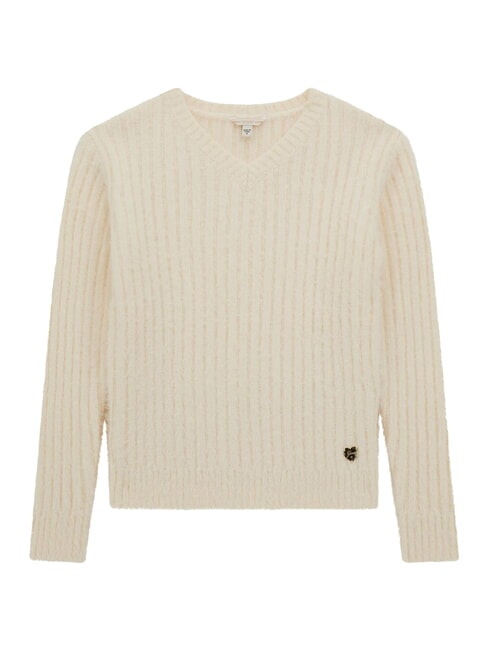 GUESS KIDS Maglia a costine scollo a v cremwhi - T-shirt Bambino
