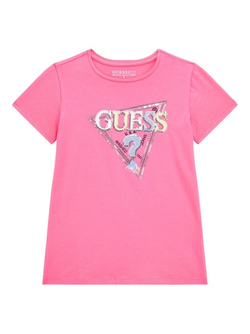GUESS KIDS T-shirt logo con paillettes caramel rose - T-shirt Bambino