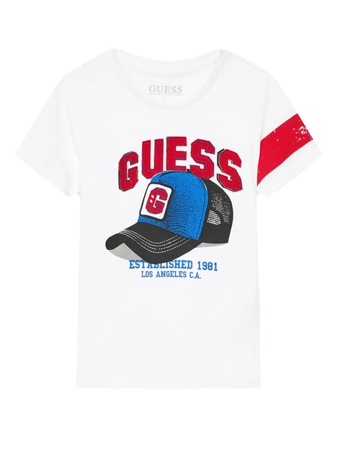 GUESS KIDS T-shirt stampa cappello baseball purwhite - T-shirt Bambino