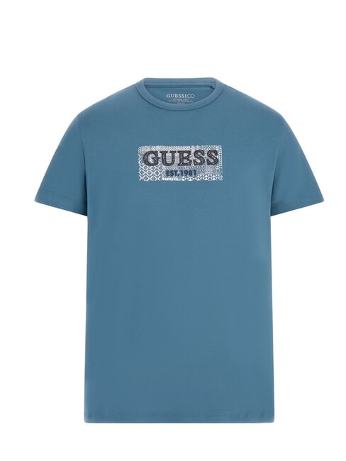 GUESS SS CN BOX T-shirt con stampa logo petroleum - T-shirt Uomo
