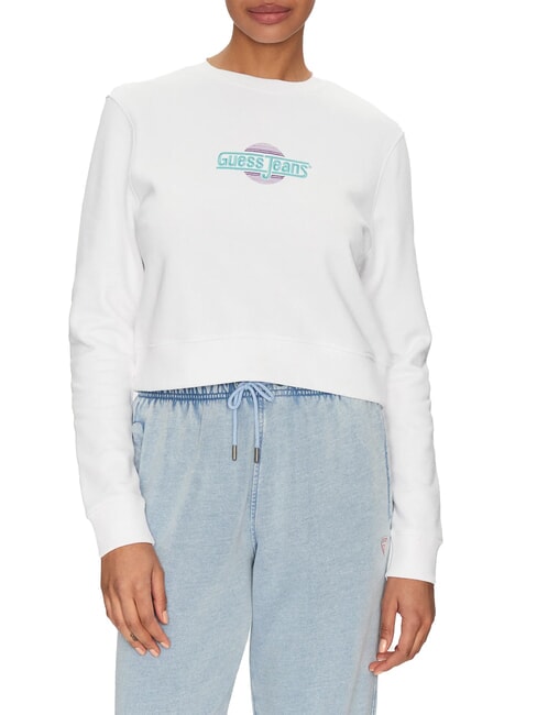 GUESS JEANS CN CROP Felpa in cotone purwhite - Felpe Donna