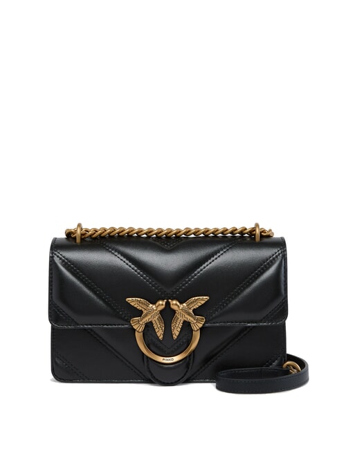 PINKO LOVE ONE MINI Borsa in nappa trapuntata chevron nero-antique gold - Borse Donna