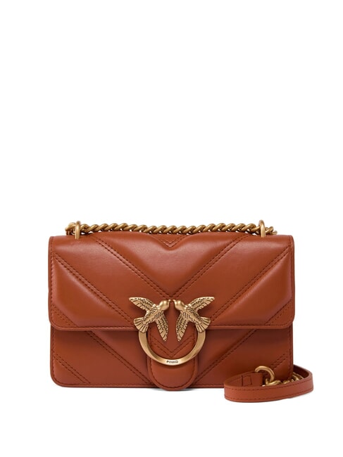 PINKO LOVE ONE MINI Borsa in nappa trapuntata chevron mattone crudo-antique gold - Borse Donna