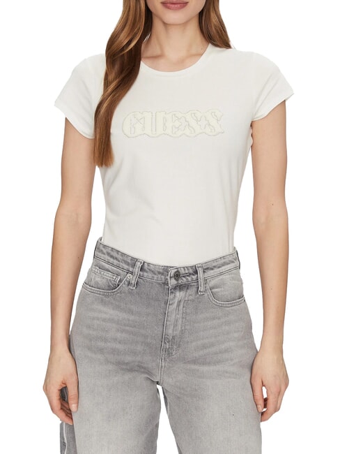 GUESS SS PONY HAIR R5 T-Shirt in cotone cremwhi - T-shirt e Top Donna