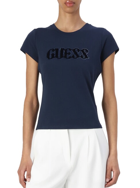 GUESS SS PONY HAIR R5 T-Shirt in cotone blackened blue - T-shirt e Top Donna