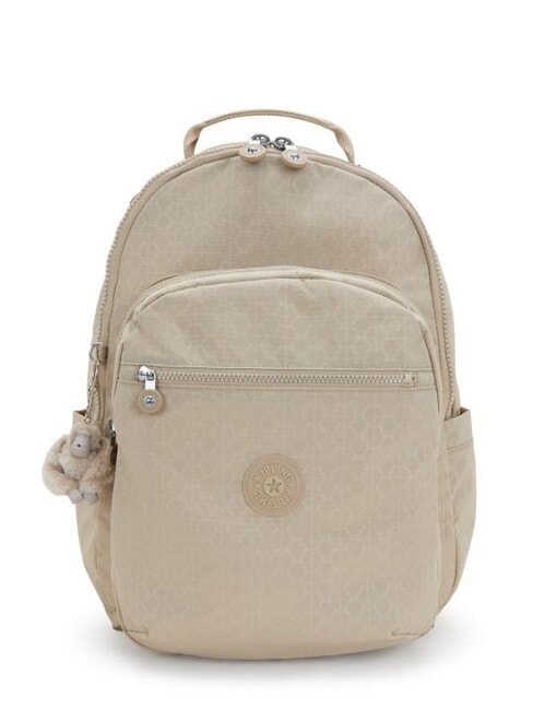 KIPLING SEOUL L Zaino porta pc 15" signature beige embossed - Zaini Scuola & Tempo Libero