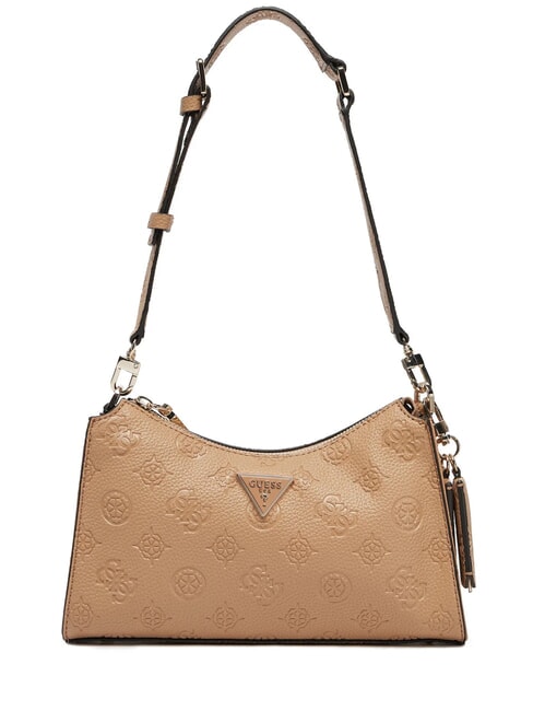 GUESS CRESIDIA Embossed logo shoulder bag BEIGE - Borse Donna