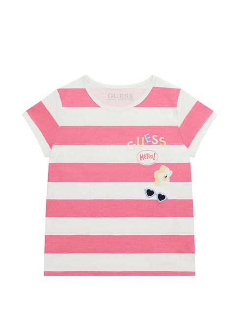 GUESS KIDS T-shirt a strisce white and fuchsia st - T-shirt Bambino