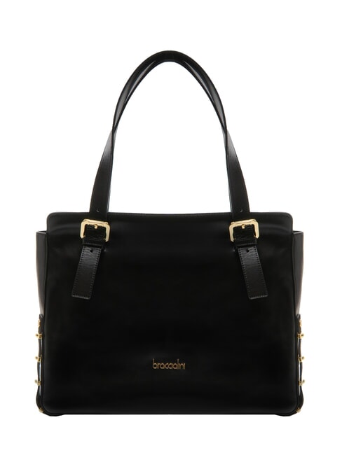 BRACCIALINI NORA Borsa shopping in pelle con fibbie nero - Borse Donna