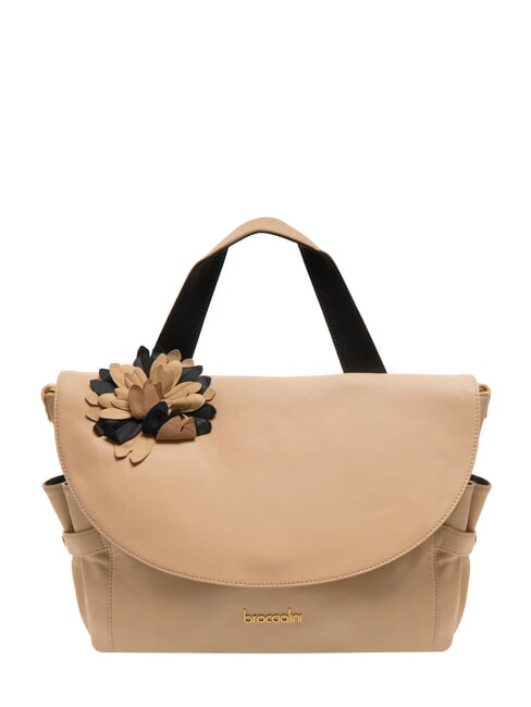 BRACCIALINI SOFIA Borsa a mano in pelle con fiore beige - Borse Donna