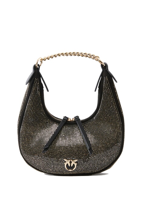 PINKO BRIOCHE Borsa mini a spalla full strass nero limousine-shiny gold - Borse Donna